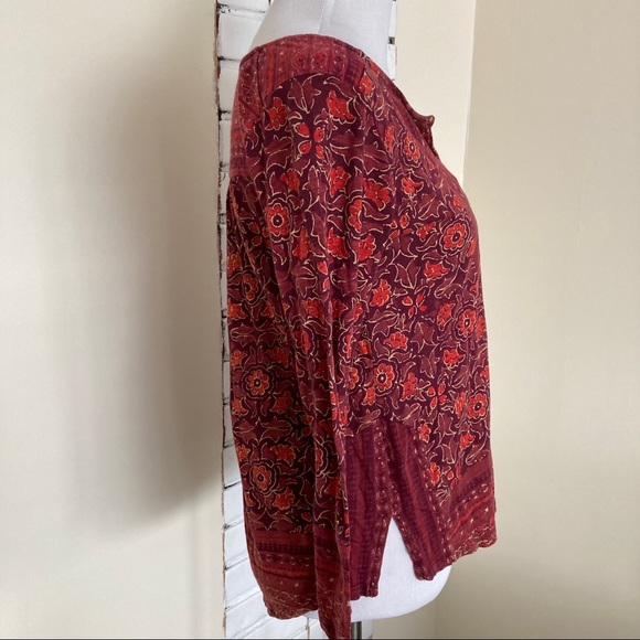 Lucky Brand Top Split V-neck Boho Paisley Shirt S - Picture 2 of 9